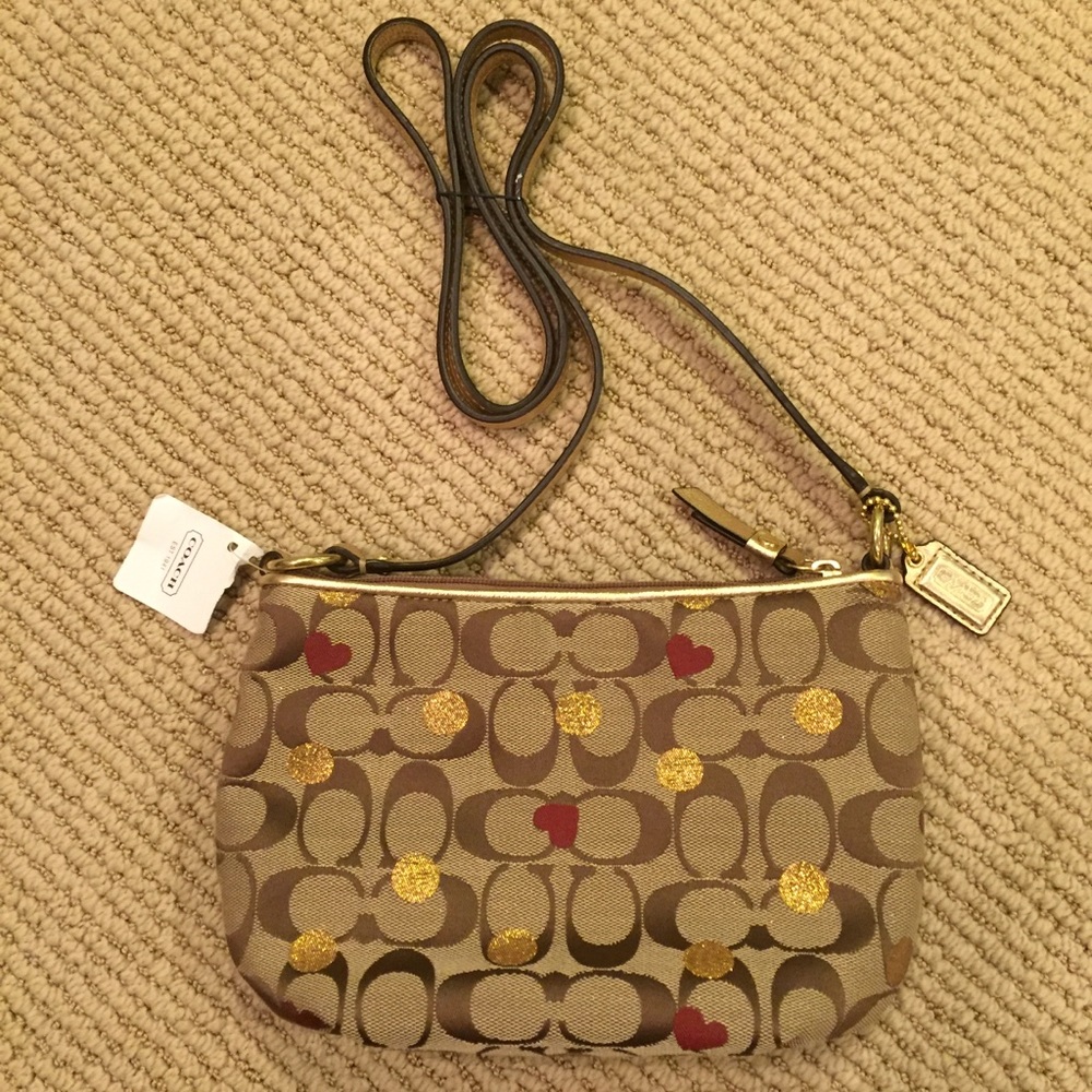 Coach Poppy Signature Gold Dot Heart Crossbody Bag